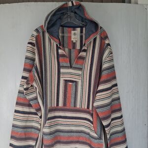 The Territory Ahead Mens Hooded Baja Mexican Poncho Jacket Size XL Multicolor